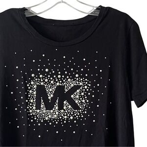 Michael Kors Womens T-Shirt Sz M Black MK Logo Bead Embellished Tee